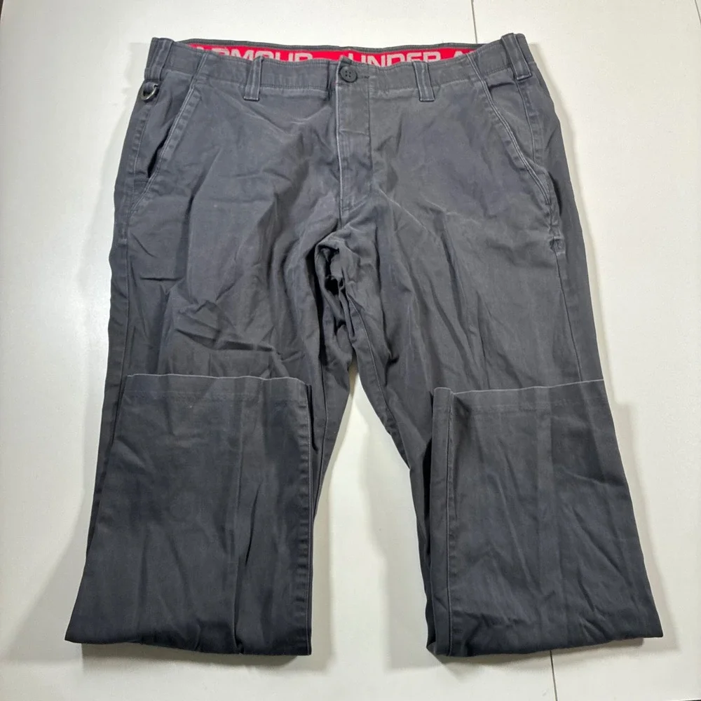 Under Armour Chino Pants 38x28 Gray Straight Stretch Metal Hook (Tag 40x30) - Picture 2 of 11